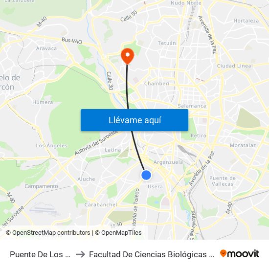 Puente De Los Capuchinos to Facultad De Ciencias Biológicas Y Ciencias Geológicas map