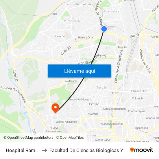 Hospital Ramón Y Cajal to Facultad De Ciencias Biológicas Y Ciencias Geológicas map