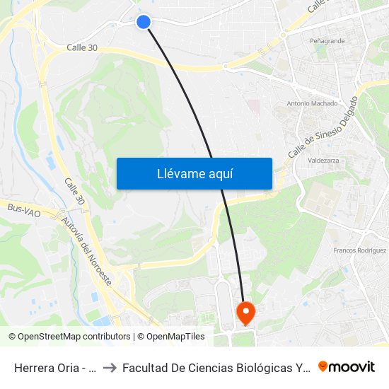 Herrera Oria - Gascones to Facultad De Ciencias Biológicas Y Ciencias Geológicas map