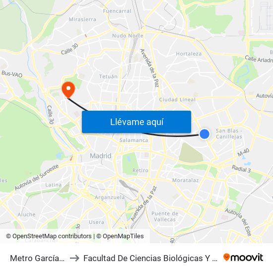 Metro García Noblejas to Facultad De Ciencias Biológicas Y Ciencias Geológicas map