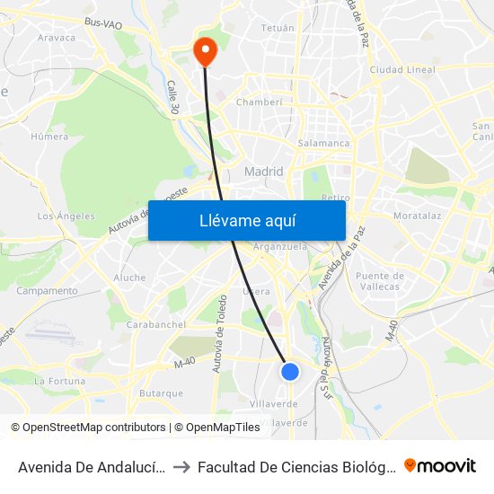 Avenida De Andalucía - Centro Comercial to Facultad De Ciencias Biológicas Y Ciencias Geológicas map