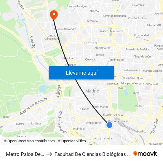 Metro Palos De La Frontera to Facultad De Ciencias Biológicas Y Ciencias Geológicas map