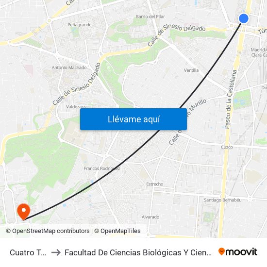 Cuatro Torres to Facultad De Ciencias Biológicas Y Ciencias Geológicas map