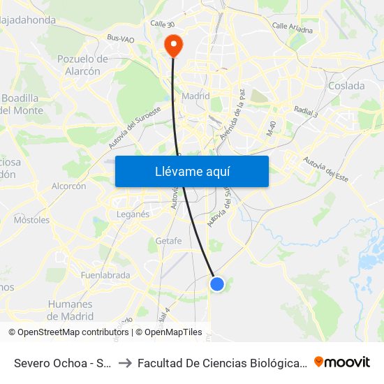 Severo Ochoa - Supermercados to Facultad De Ciencias Biológicas Y Ciencias Geológicas map