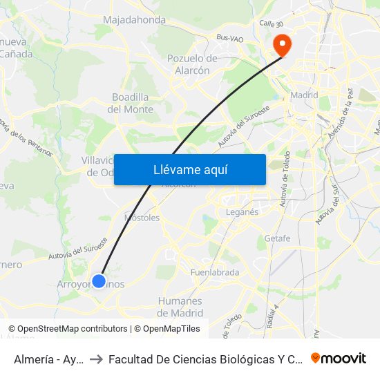 Almería - Ayamonte to Facultad De Ciencias Biológicas Y Ciencias Geológicas map