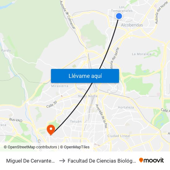 Miguel De Cervantes - Jardines Memoria to Facultad De Ciencias Biológicas Y Ciencias Geológicas map