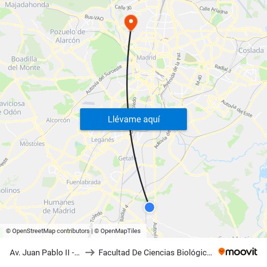 Av. Juan Pablo II - Manuel De Falla to Facultad De Ciencias Biológicas Y Ciencias Geológicas map