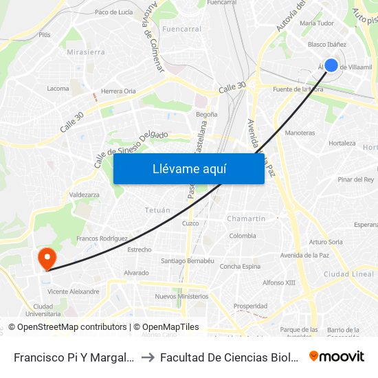 Francisco Pi Y Margall - Alcalde Moreno Torres to Facultad De Ciencias Biológicas Y Ciencias Geológicas map