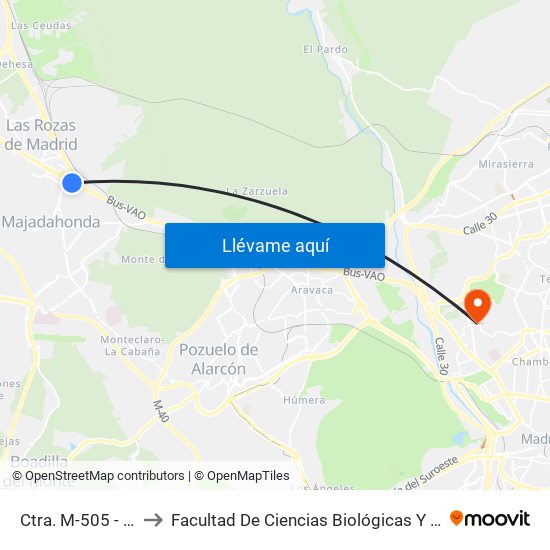 Ctra. M-505 - Cerezales to Facultad De Ciencias Biológicas Y Ciencias Geológicas map