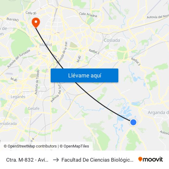 Ctra. M-832 - Avícola Del Jarama to Facultad De Ciencias Biológicas Y Ciencias Geológicas map