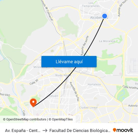 Av. España - Centro De Mayores to Facultad De Ciencias Biológicas Y Ciencias Geológicas map