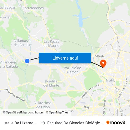 Valle De Ulzama - Valle Del Tiétar to Facultad De Ciencias Biológicas Y Ciencias Geológicas map