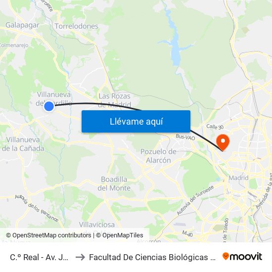 C.º Real - Av. Juan Carlos I to Facultad De Ciencias Biológicas Y Ciencias Geológicas map