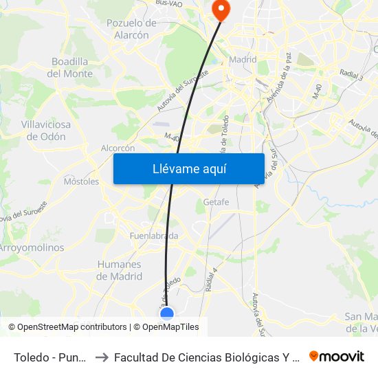 Toledo - Punto Limpio to Facultad De Ciencias Biológicas Y Ciencias Geológicas map