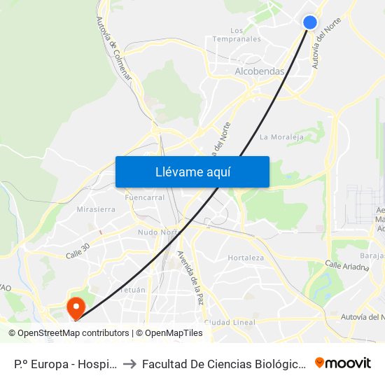 P.º Europa - Hospital Infanta Sofía to Facultad De Ciencias Biológicas Y Ciencias Geológicas map