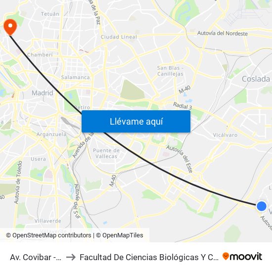 Av. Covibar - Colegio to Facultad De Ciencias Biológicas Y Ciencias Geológicas map