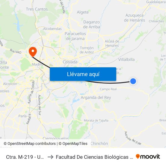 Ctra. M-219 - Urb. Las Villas to Facultad De Ciencias Biológicas Y Ciencias Geológicas map