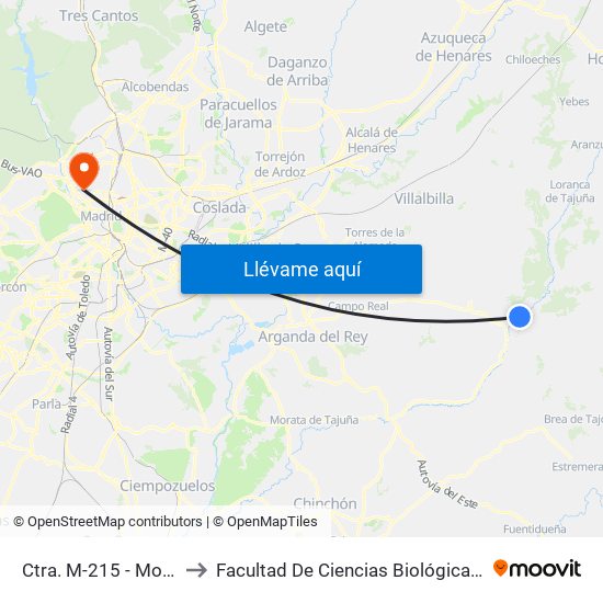 Ctra. M-215 - Molino Del Puente to Facultad De Ciencias Biológicas Y Ciencias Geológicas map