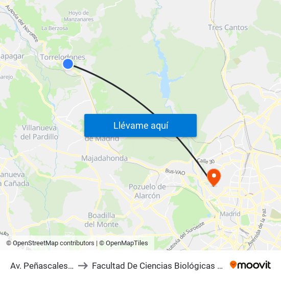 Av. Peñascales - Tanatorio to Facultad De Ciencias Biológicas Y Ciencias Geológicas map