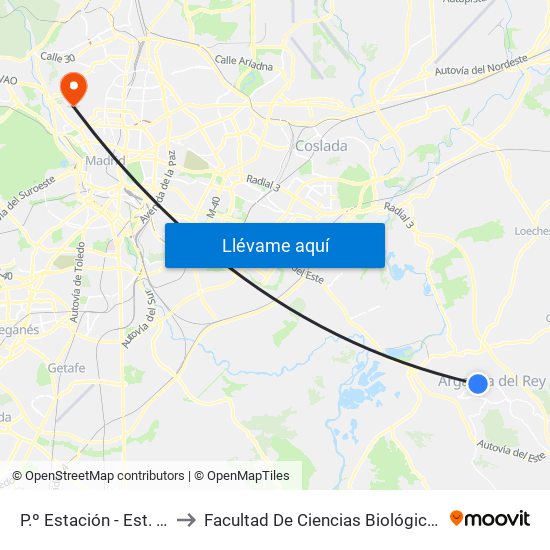 P.º Estación - Est. Arganda Del Rey to Facultad De Ciencias Biológicas Y Ciencias Geológicas map