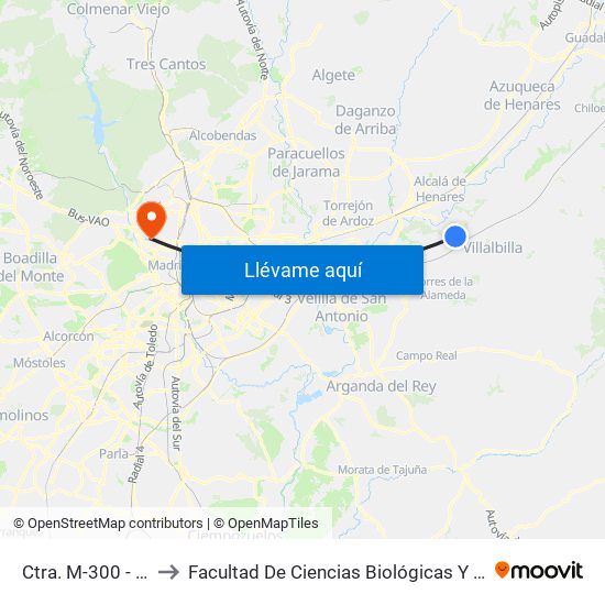 Ctra. M-300 - El Gurugú to Facultad De Ciencias Biológicas Y Ciencias Geológicas map