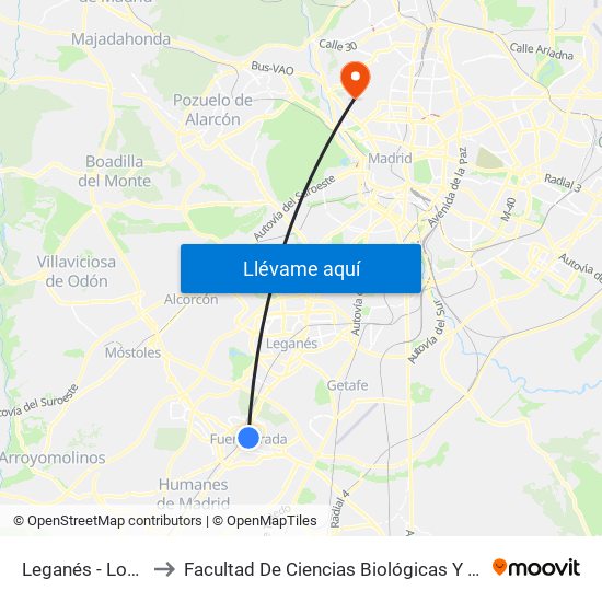 Leganés - Los Ángeles to Facultad De Ciencias Biológicas Y Ciencias Geológicas map