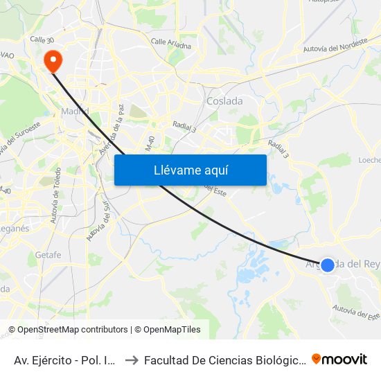 Av. Ejército - Pol. Ind. San Sebastián to Facultad De Ciencias Biológicas Y Ciencias Geológicas map