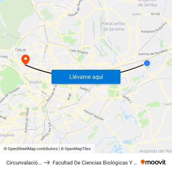 Circunvalación - Hierro to Facultad De Ciencias Biológicas Y Ciencias Geológicas map