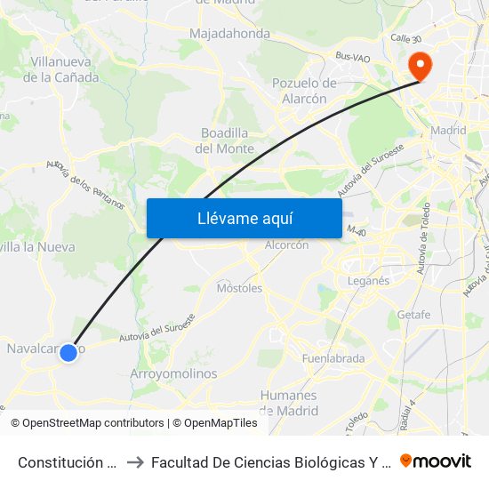 Constitución - Ctra. A-5 to Facultad De Ciencias Biológicas Y Ciencias Geológicas map