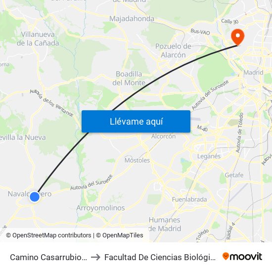 Camino Casarrubios - Plaza De Toros to Facultad De Ciencias Biológicas Y Ciencias Geológicas map