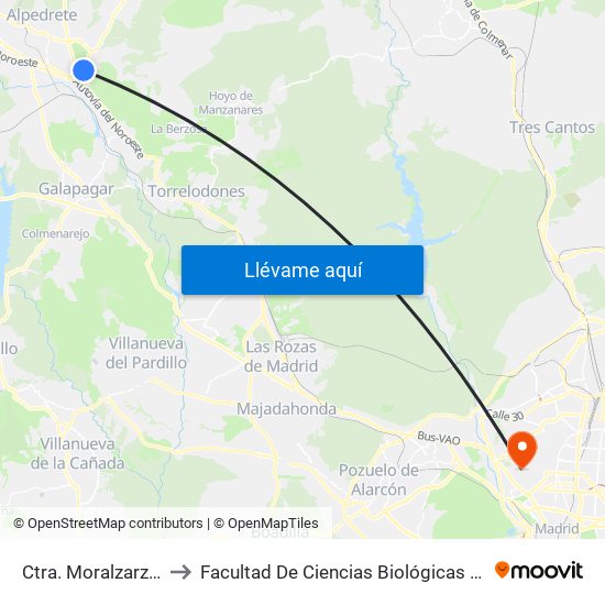 Ctra. Moralzarzal - El Roble to Facultad De Ciencias Biológicas Y Ciencias Geológicas map