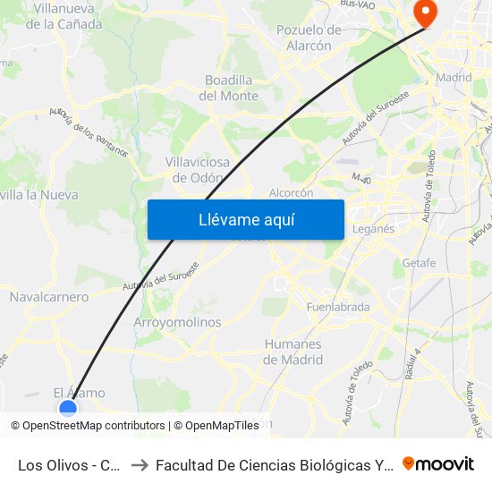 Los Olivos - Casarrubios to Facultad De Ciencias Biológicas Y Ciencias Geológicas map