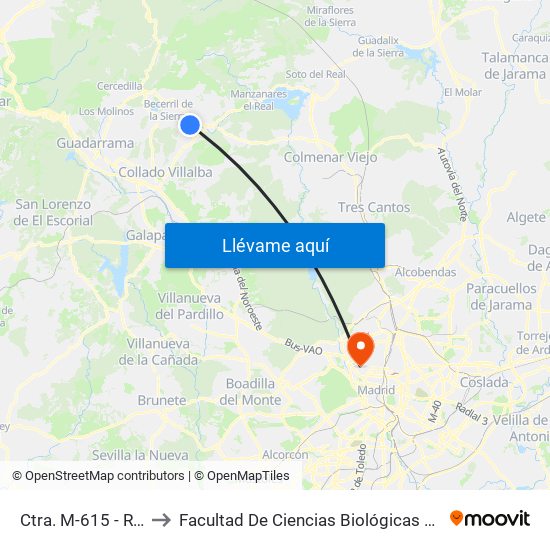 Ctra. M-615 - Río Berrocal to Facultad De Ciencias Biológicas Y Ciencias Geológicas map