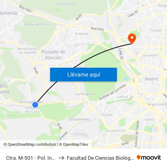 Ctra. M-501 - Pol. Ind. Ventorro Del Cano to Facultad De Ciencias Biológicas Y Ciencias Geológicas map