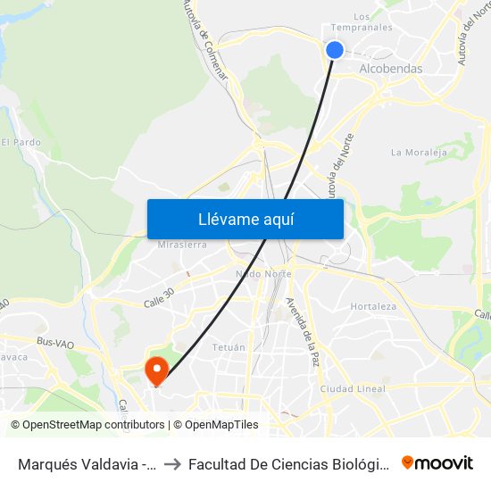 Marqués Valdavia - Máquina Del Tren to Facultad De Ciencias Biológicas Y Ciencias Geológicas map