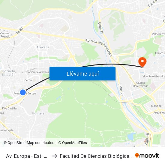 Av. Europa - Est. Avenida Europa to Facultad De Ciencias Biológicas Y Ciencias Geológicas map