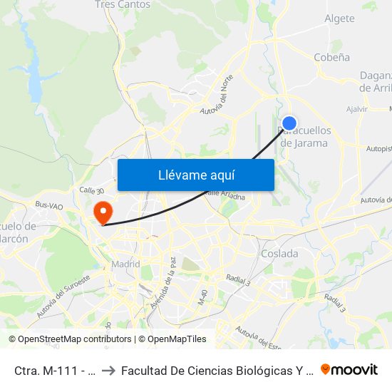 Ctra. M-111 - La Granja to Facultad De Ciencias Biológicas Y Ciencias Geológicas map