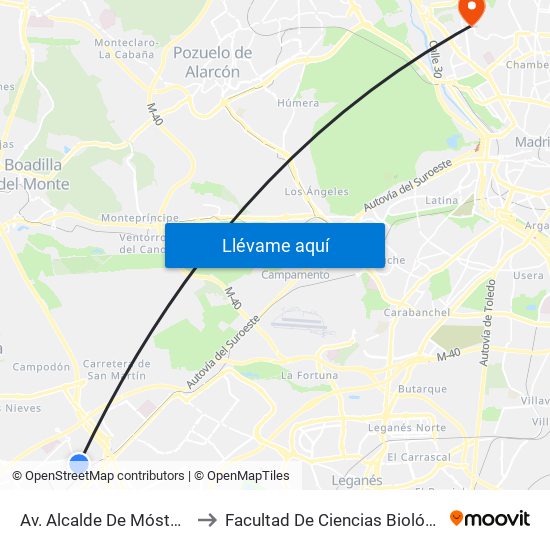 Av. Alcalde De Móstoles - Pintor Velázquez to Facultad De Ciencias Biológicas Y Ciencias Geológicas map