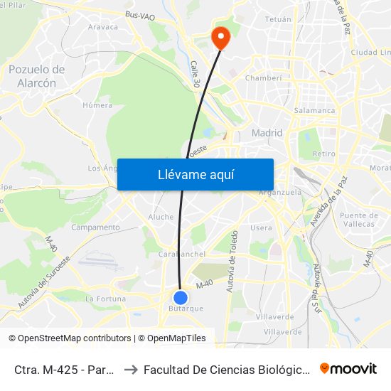 Ctra. M-425 - Parque Tecnológico to Facultad De Ciencias Biológicas Y Ciencias Geológicas map