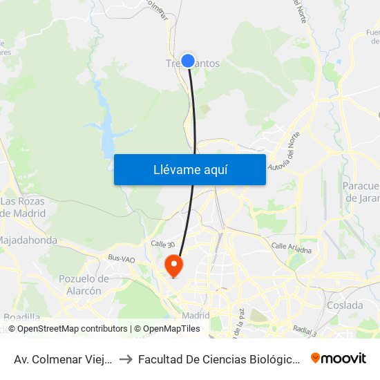 Av. Colmenar Viejo - Guardia Civil to Facultad De Ciencias Biológicas Y Ciencias Geológicas map