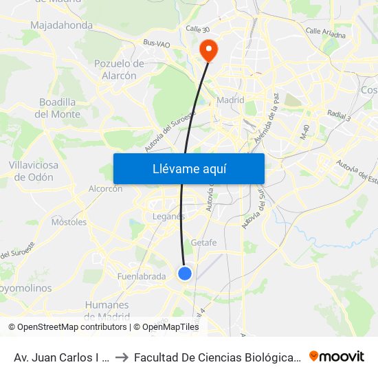 Av. Juan Carlos I - Policía Local to Facultad De Ciencias Biológicas Y Ciencias Geológicas map