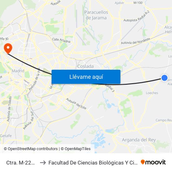 Ctra. M-225 - Milán to Facultad De Ciencias Biológicas Y Ciencias Geológicas map