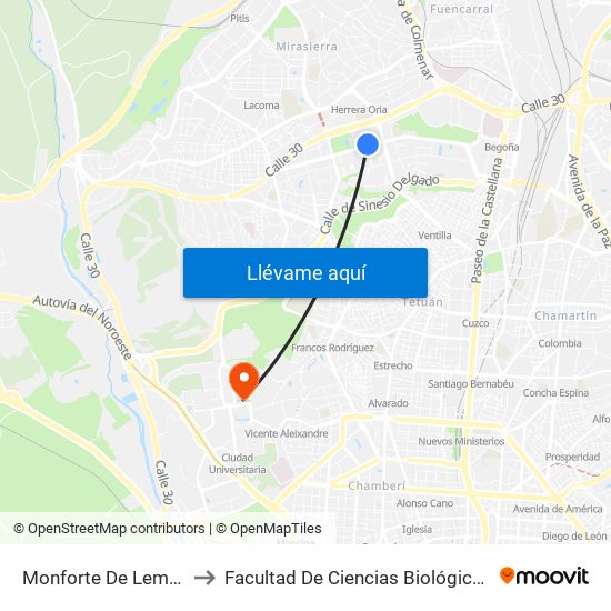Monforte De Lemos - La Vaguada to Facultad De Ciencias Biológicas Y Ciencias Geológicas map