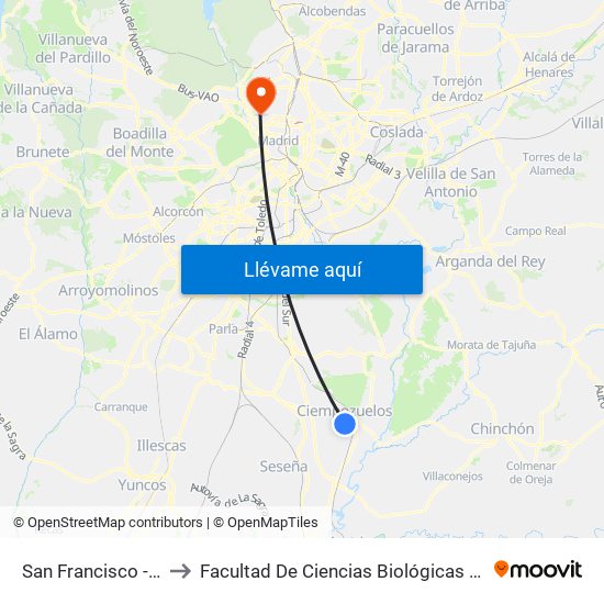 San Francisco - Cruz Verde to Facultad De Ciencias Biológicas Y Ciencias Geológicas map