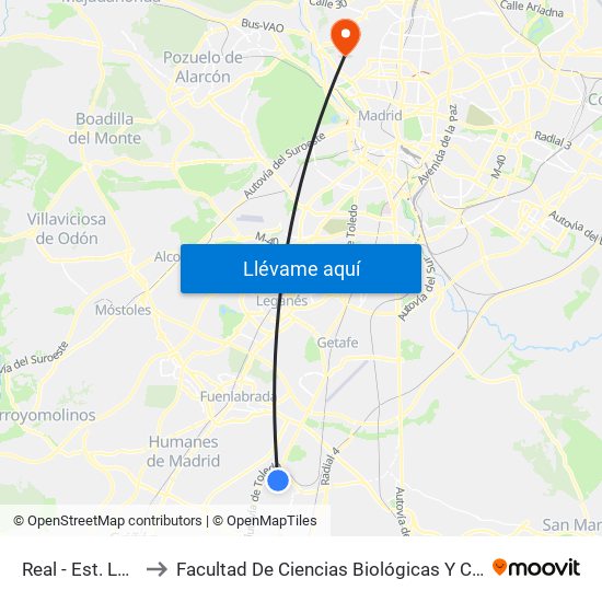 Real - Est. La Ballena to Facultad De Ciencias Biológicas Y Ciencias Geológicas map