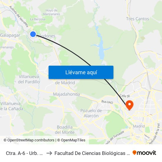 Ctra. A-6 - Urb. La Berzosilla to Facultad De Ciencias Biológicas Y Ciencias Geológicas map