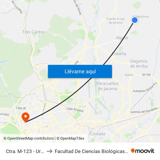 Ctra. M-123 - Urb. El Retorno to Facultad De Ciencias Biológicas Y Ciencias Geológicas map