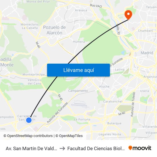 Av. San Martín De Valdeiglesias - Autocaravanas to Facultad De Ciencias Biológicas Y Ciencias Geológicas map