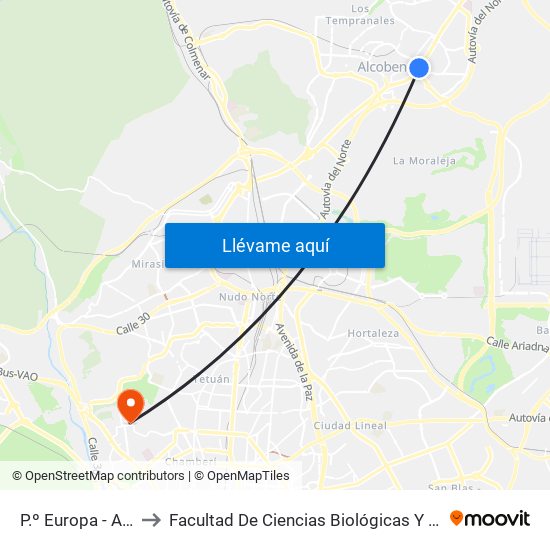 P.º Europa - Av. España to Facultad De Ciencias Biológicas Y Ciencias Geológicas map