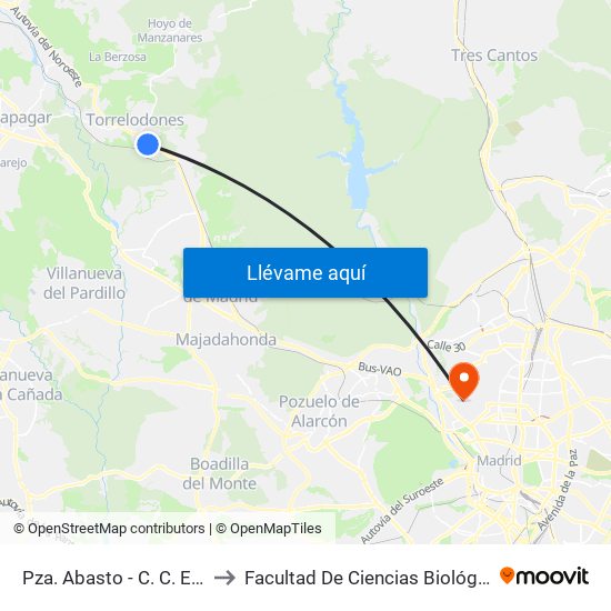 Pza. Abasto - C. C. Espacio Torrelodones to Facultad De Ciencias Biológicas Y Ciencias Geológicas map